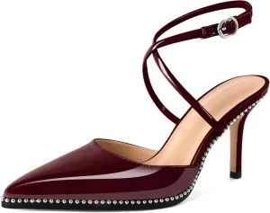 Zamikoo Sling Back High Heels Women Beaded Pointed Toe Crisscross Ankle Strap Stilettos Women Pumps