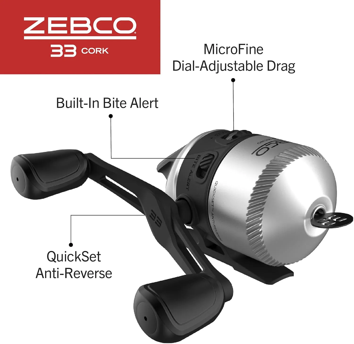 Zebco 33 Cork Reel and Fishing Rod Combo, Graphite Rod with Cork Handle, QuickSet Anti-Reverse Fishing Reel with Bite Alert, Black