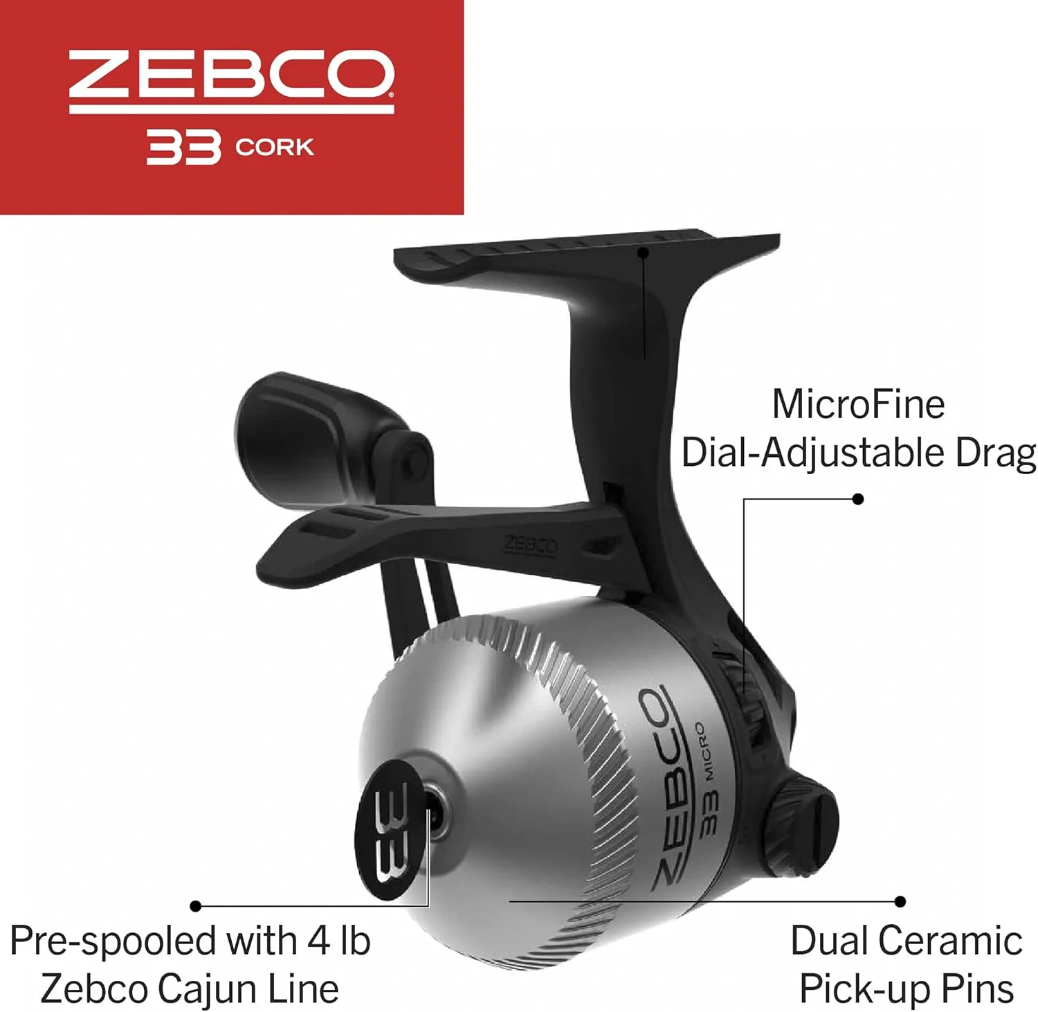 Zebco 33 Cork Reel and Fishing Rod Combo, Graphite Rod with Cork Handle, QuickSet Anti-Reverse Fishing Reel with Bite Alert, Black
