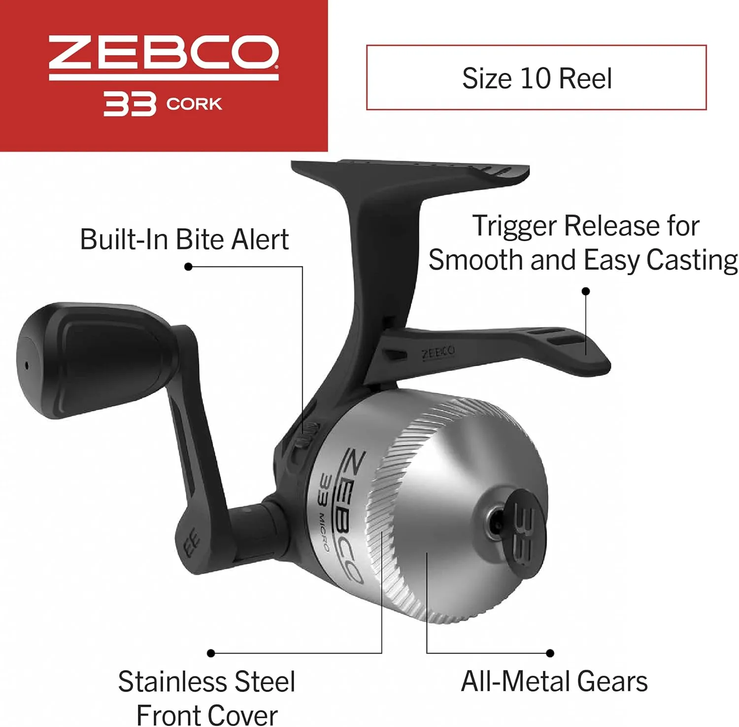 Zebco 33 Cork Reel and Fishing Rod Combo, Graphite Rod with Cork Handle, QuickSet Anti-Reverse Fishing Reel with Bite Alert, Black
