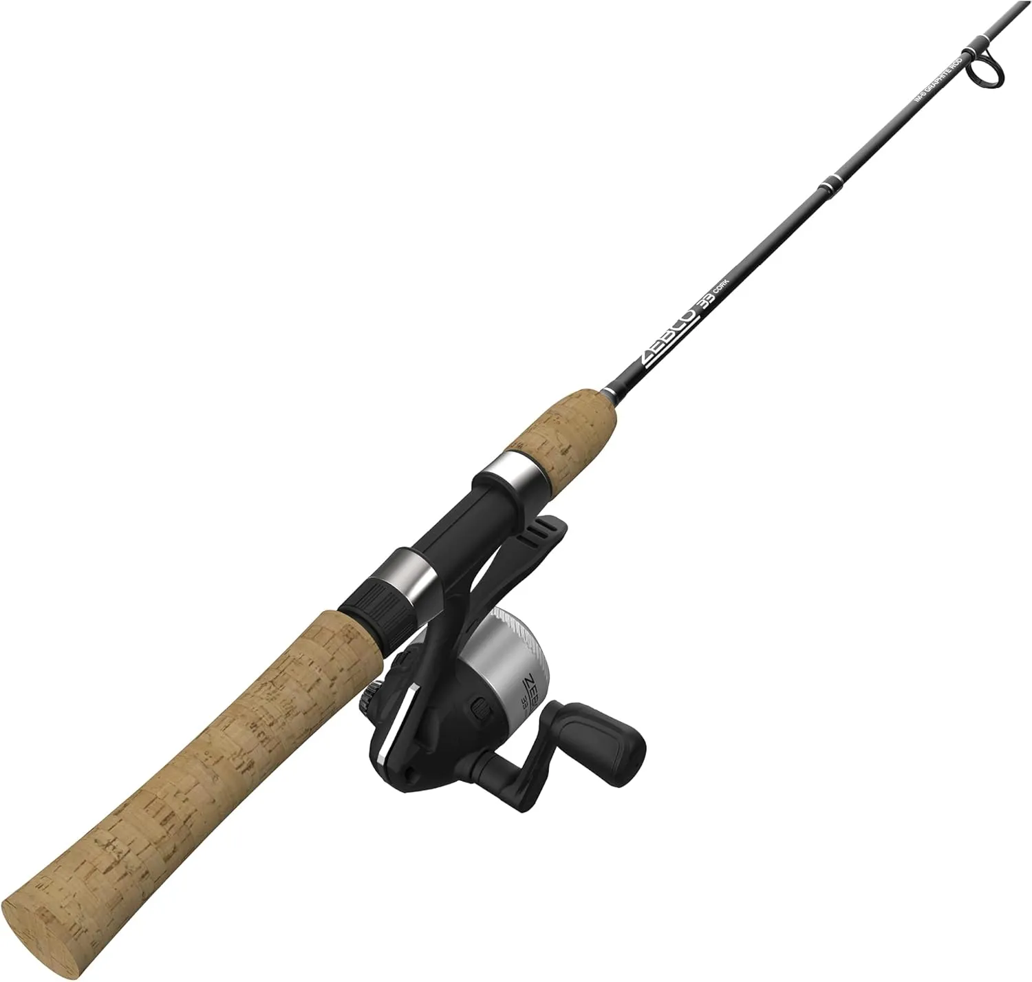 Zebco 33 Cork Reel and Fishing Rod Combo, Graphite Rod with Cork Handle, QuickSet Anti-Reverse Fishing Reel with Bite Alert, Black