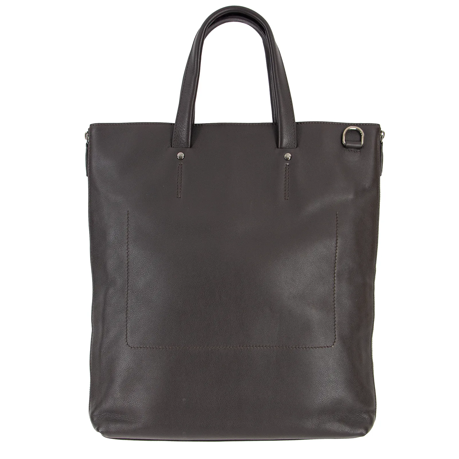 Zegna Brown Calfskin Grain Leather Multi-Pocket Office Laptop Zip Up Tote Bag