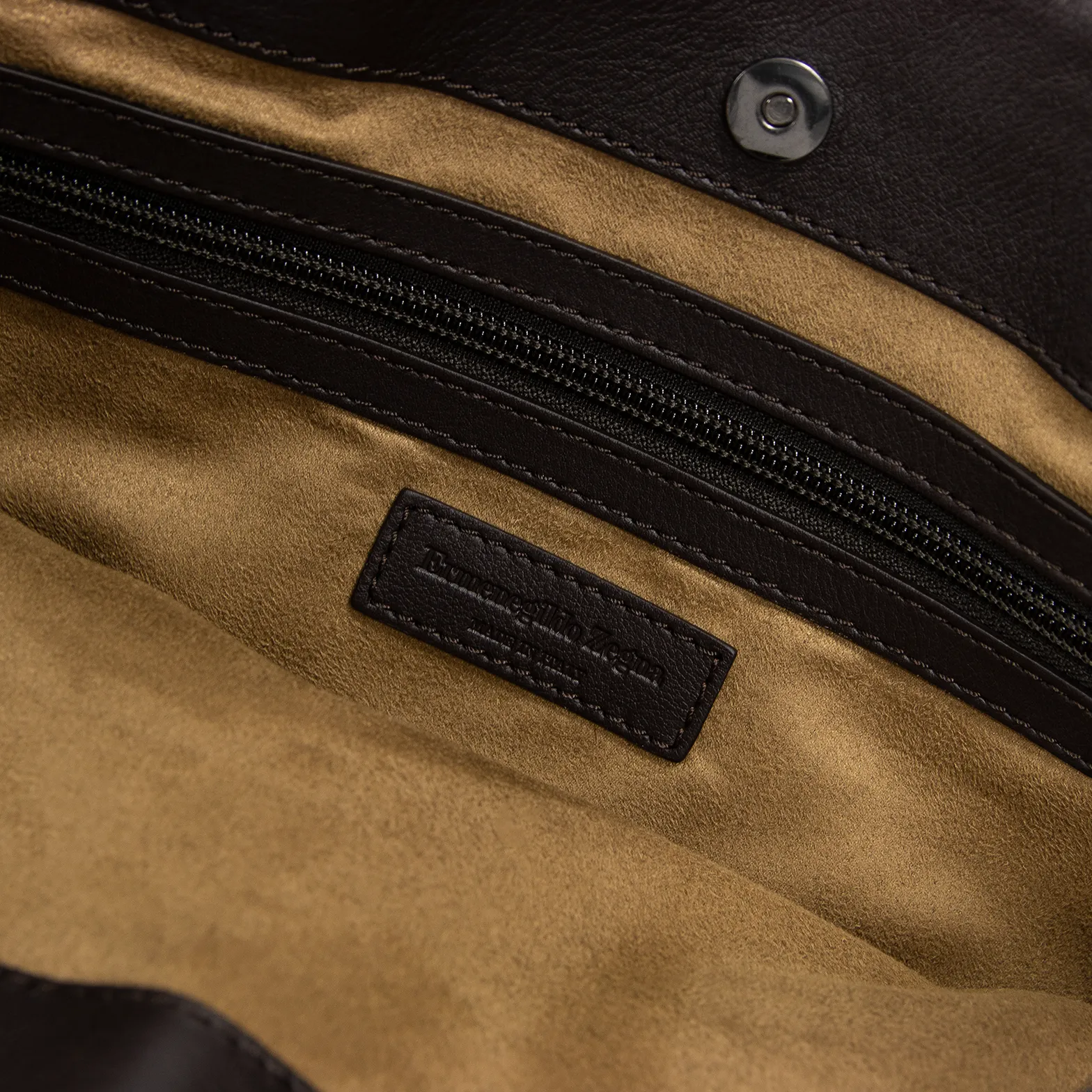 Zegna Brown Calfskin Grain Leather Multi-Pocket Office Laptop Zip Up Tote Bag
